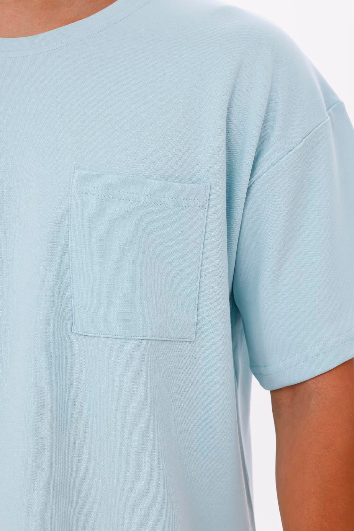 FİHA/7033-ERKEK OVERSIZE DOUBLEFACE CEPLİ TSHIRT - AQUATİC