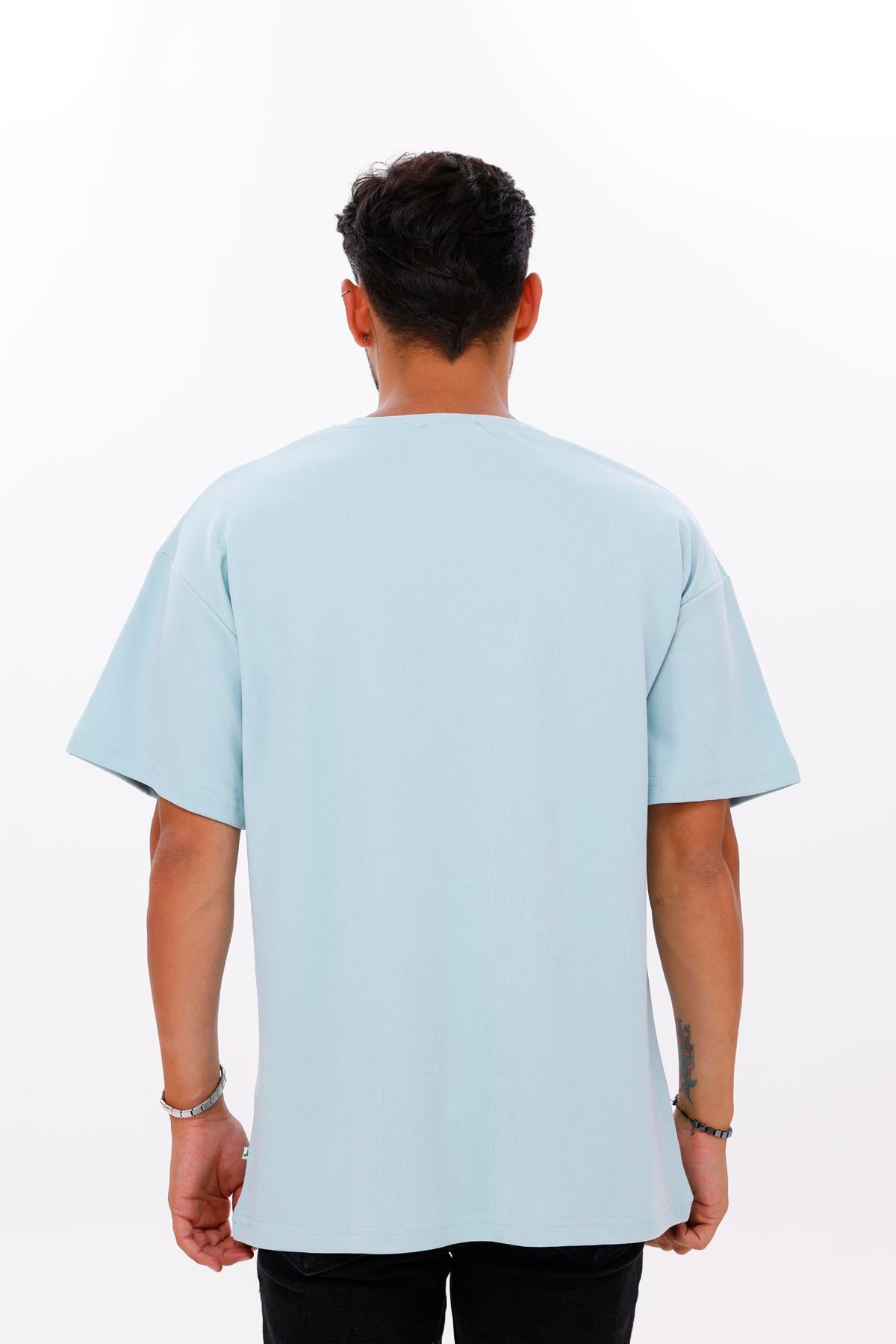 FİHA/7033-ERKEK OVERSIZE DOUBLEFACE CEPLİ TSHIRT - AQUATİC