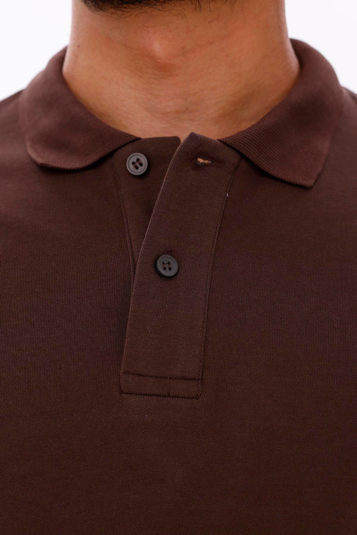 FİHA/7034-ERKEK POLO YAKA DOUBLEFACE TSHIRT - CHOCOLATE BROWN
