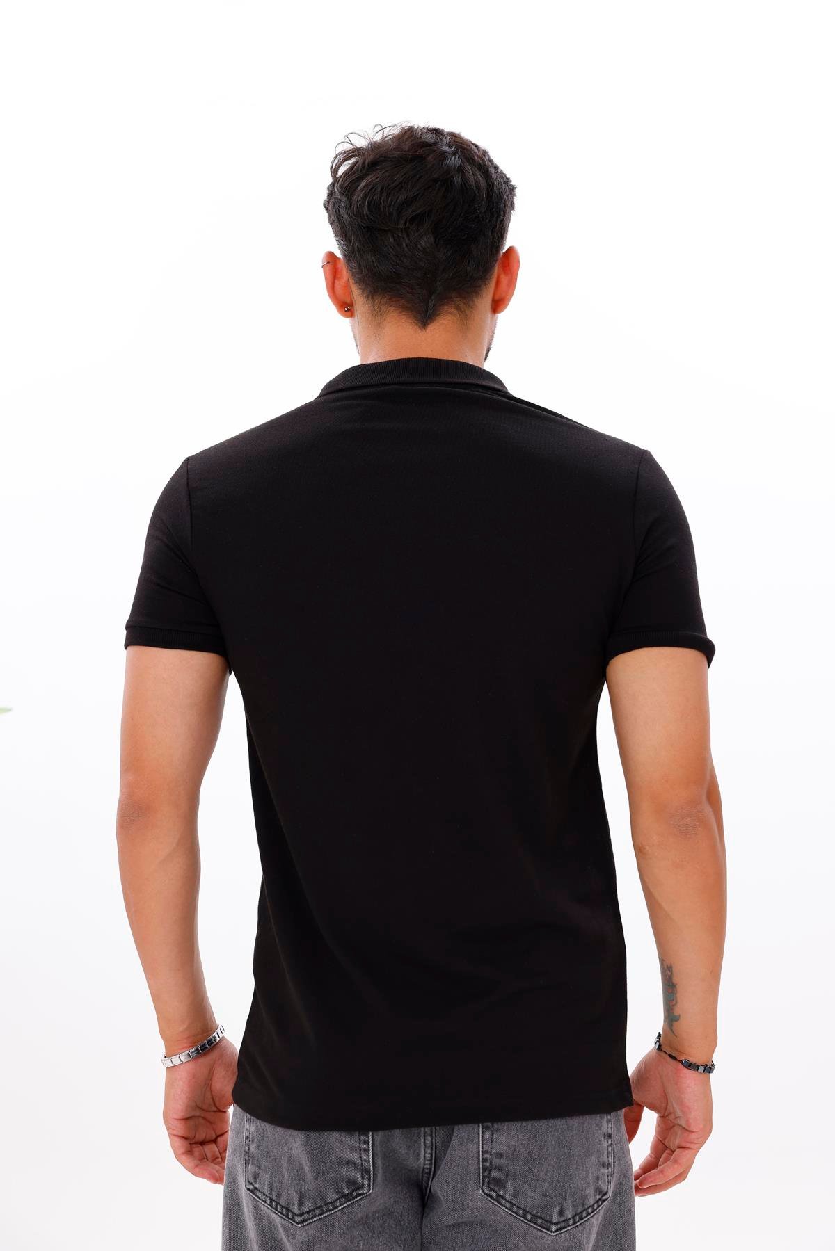 FİHA/7034-ERKEK POLO YAKA DOUBLEFACE TSHIRT - SİYAH