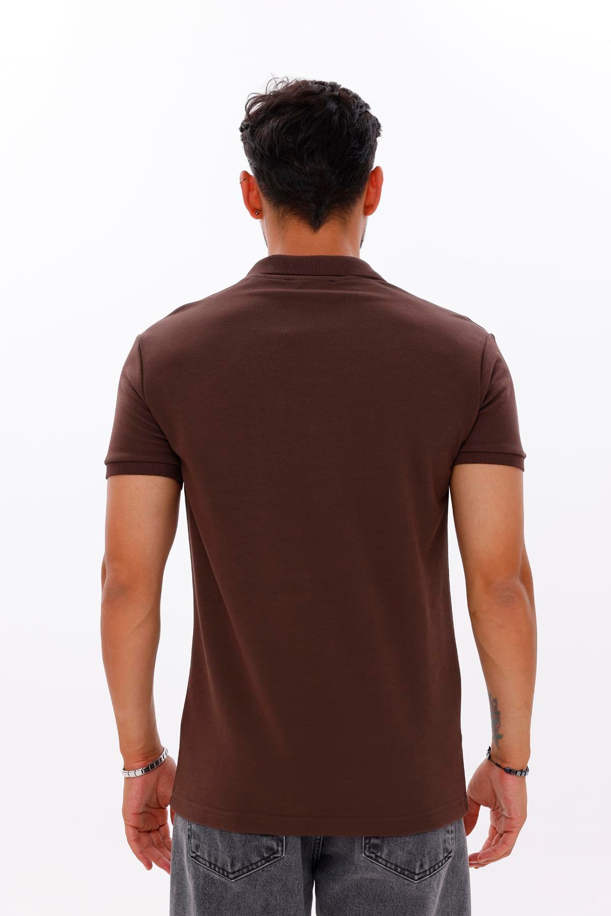 FİHA/7034-ERKEK POLO YAKA DOUBLEFACE TSHIRT - CHOCOLATE BROWN