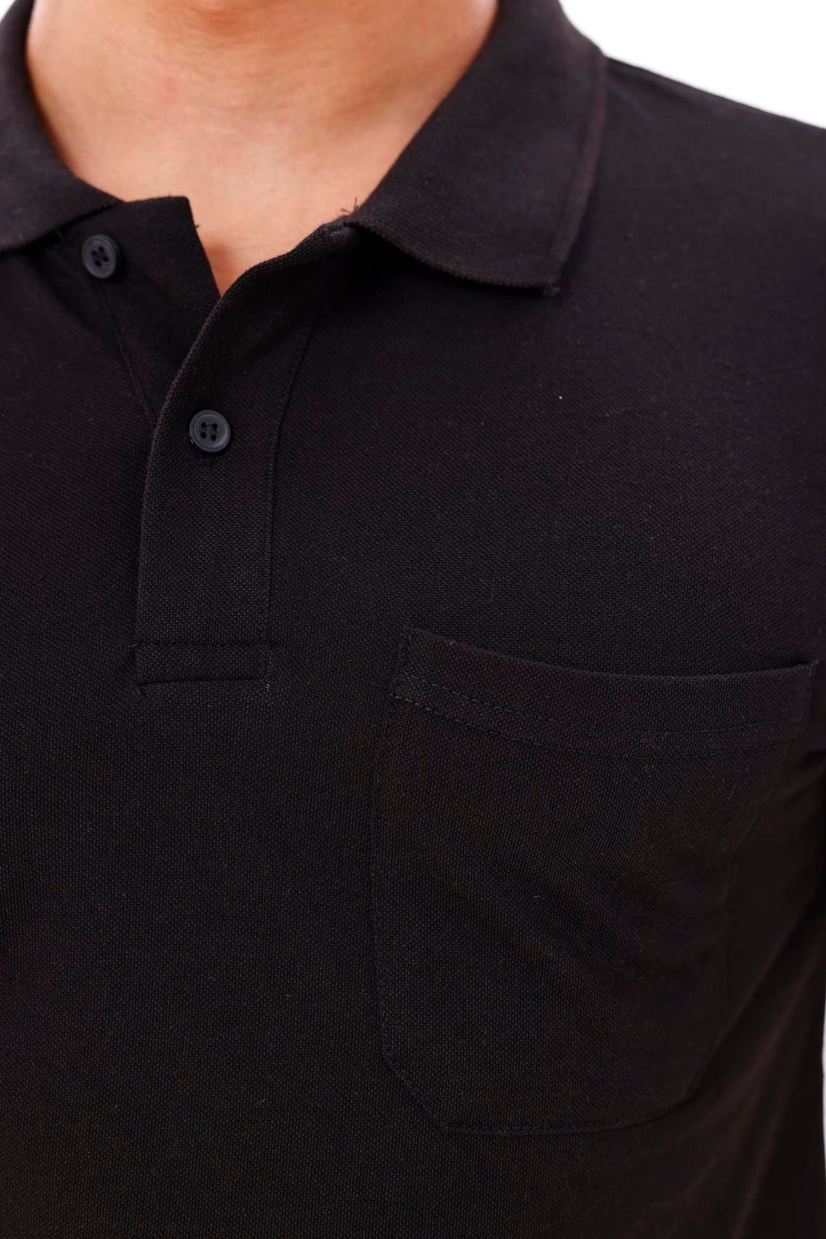 FİHA/7034-ERKEK POLO YAKA DOUBLEFACE TSHIRT - SİYAH