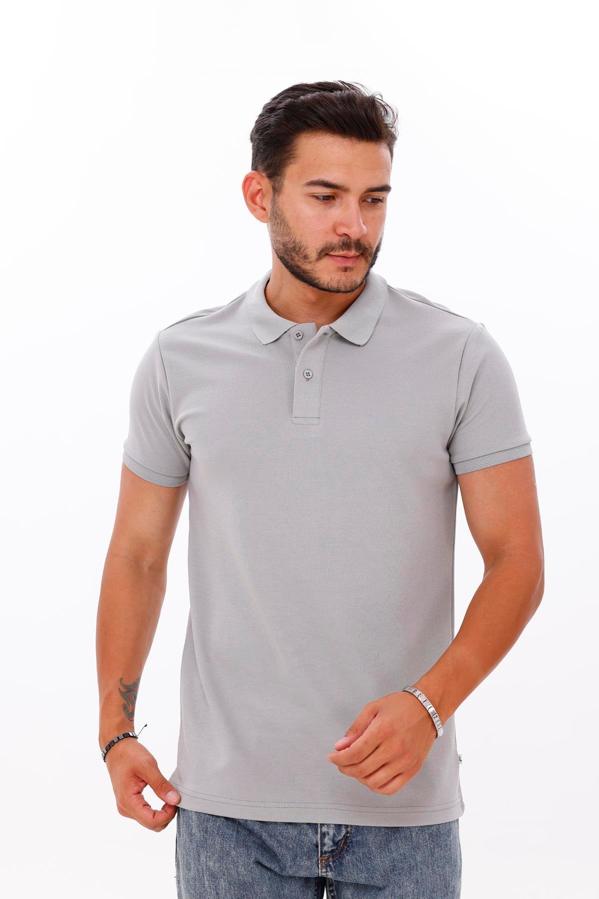 FİHA/7034-ERKEK POLO YAKA DOUBLEFACE TSHIRT - ULTIMATE GRAY
