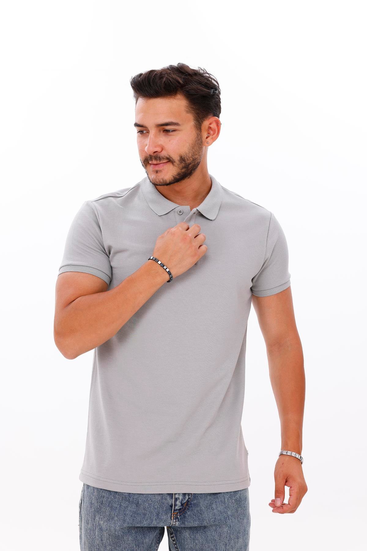 FİHA/7034-ERKEK POLO YAKA DOUBLEFACE TSHIRT - ULTIMATE GRAY