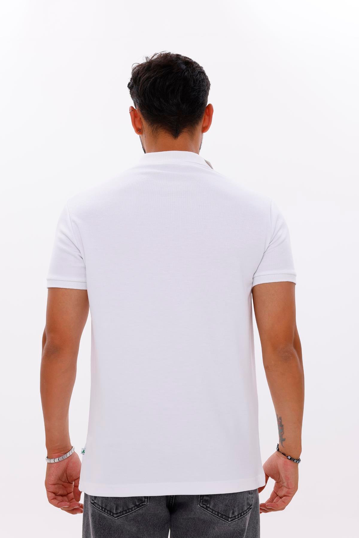 FİHA/7034-ERKEK POLO YAKA DOUBLEFACE TSHIRT - BEYAZ
