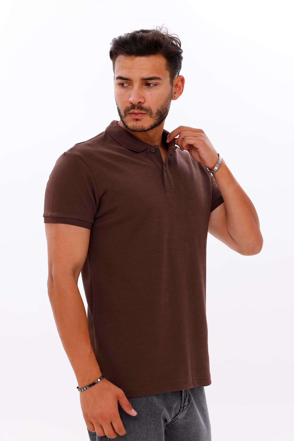 FİHA/7034-ERKEK POLO YAKA DOUBLEFACE TSHIRT - CHOCOLATE BROWN