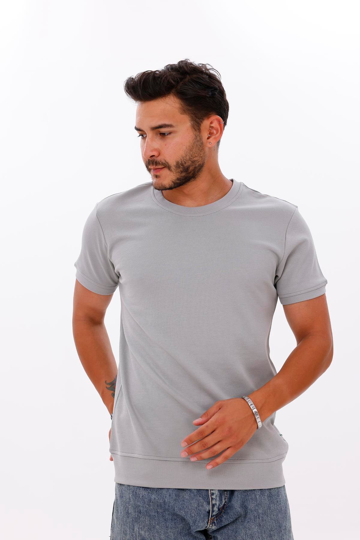 FİHA/7035-ERKEK ETEK KOL RİBANALI DOUBLEFACE TSHIRT - ULTIMATE GRAY