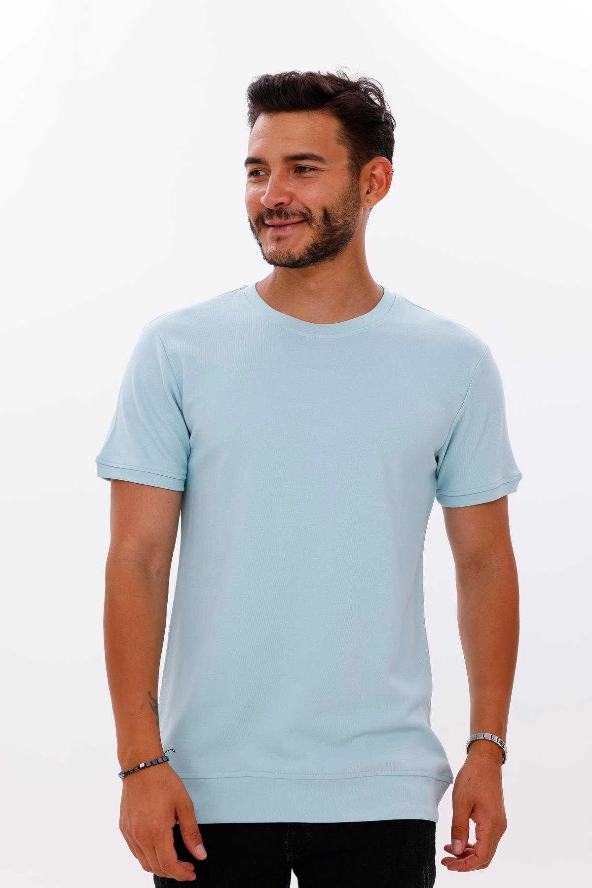 FİHA/7035-ERKEK ETEK KOL RİBANALI DOUBLEFACE TSHIRT - AQUATİC
