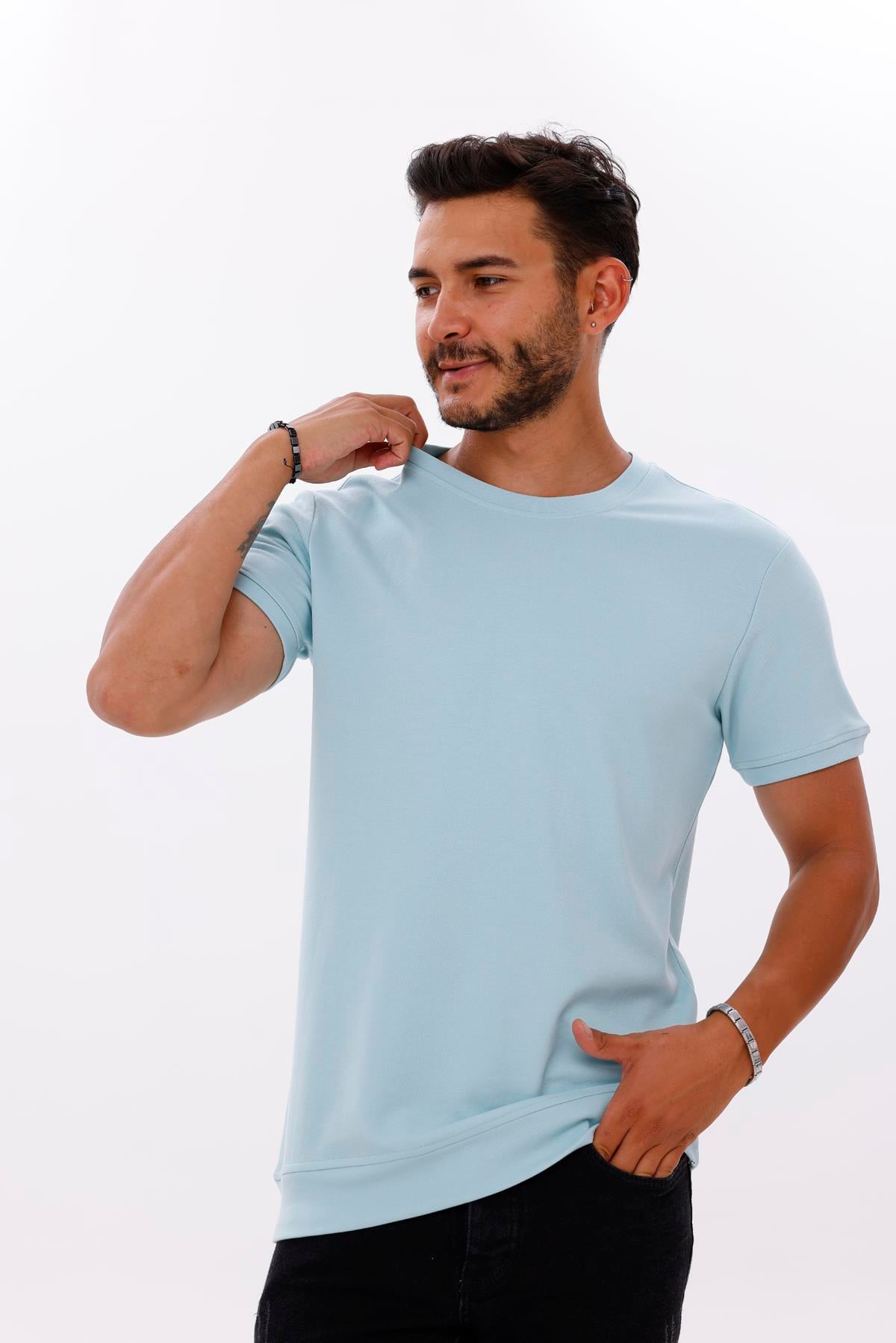 FİHA/7035-ERKEK ETEK KOL RİBANALI DOUBLEFACE TSHIRT - AQUATİC