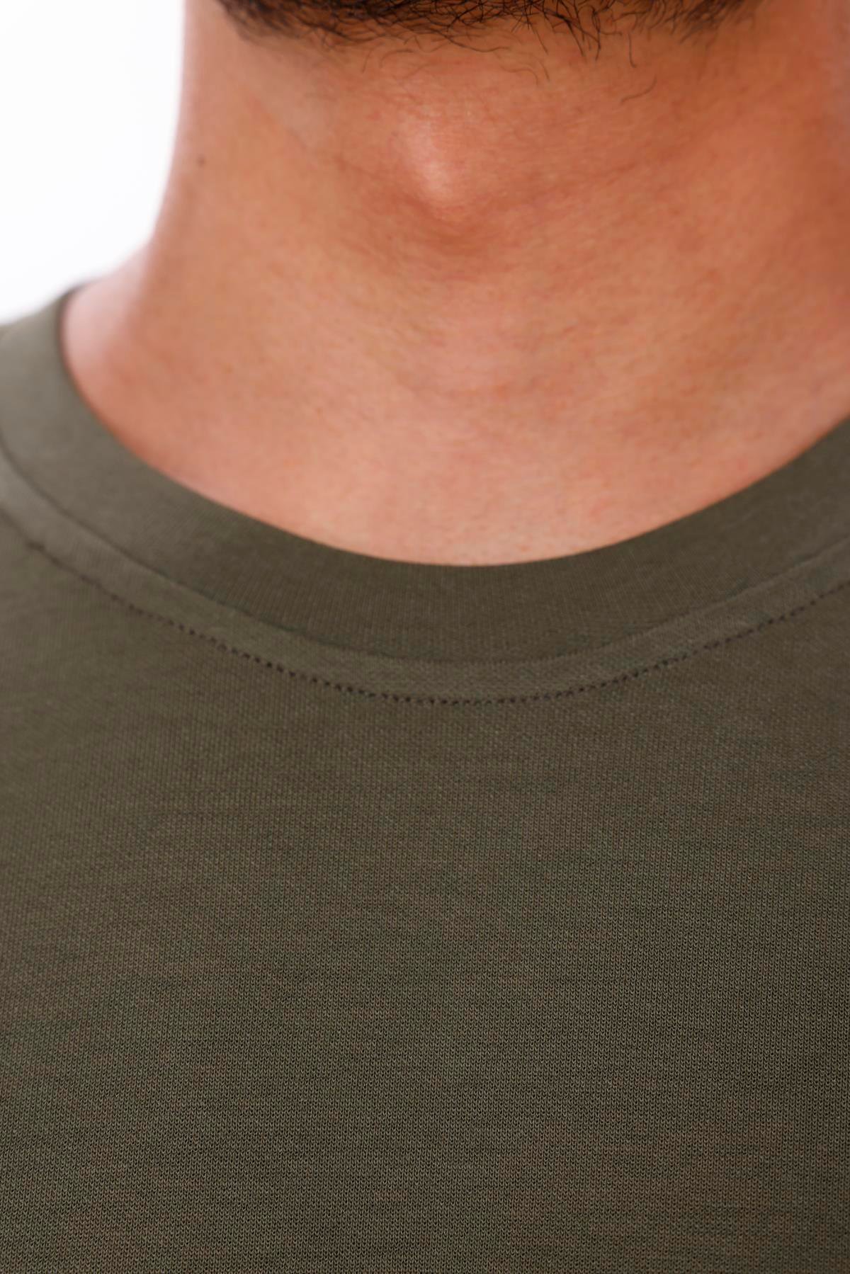 FİHA/7035-ERKEK ETEK KOL RİBANALI DOUBLEFACE TSHIRT - HAKİ