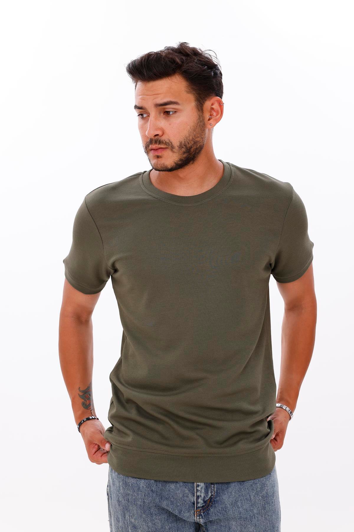 FİHA/7035-ERKEK ETEK KOL RİBANALI DOUBLEFACE TSHIRT - HAKİ
