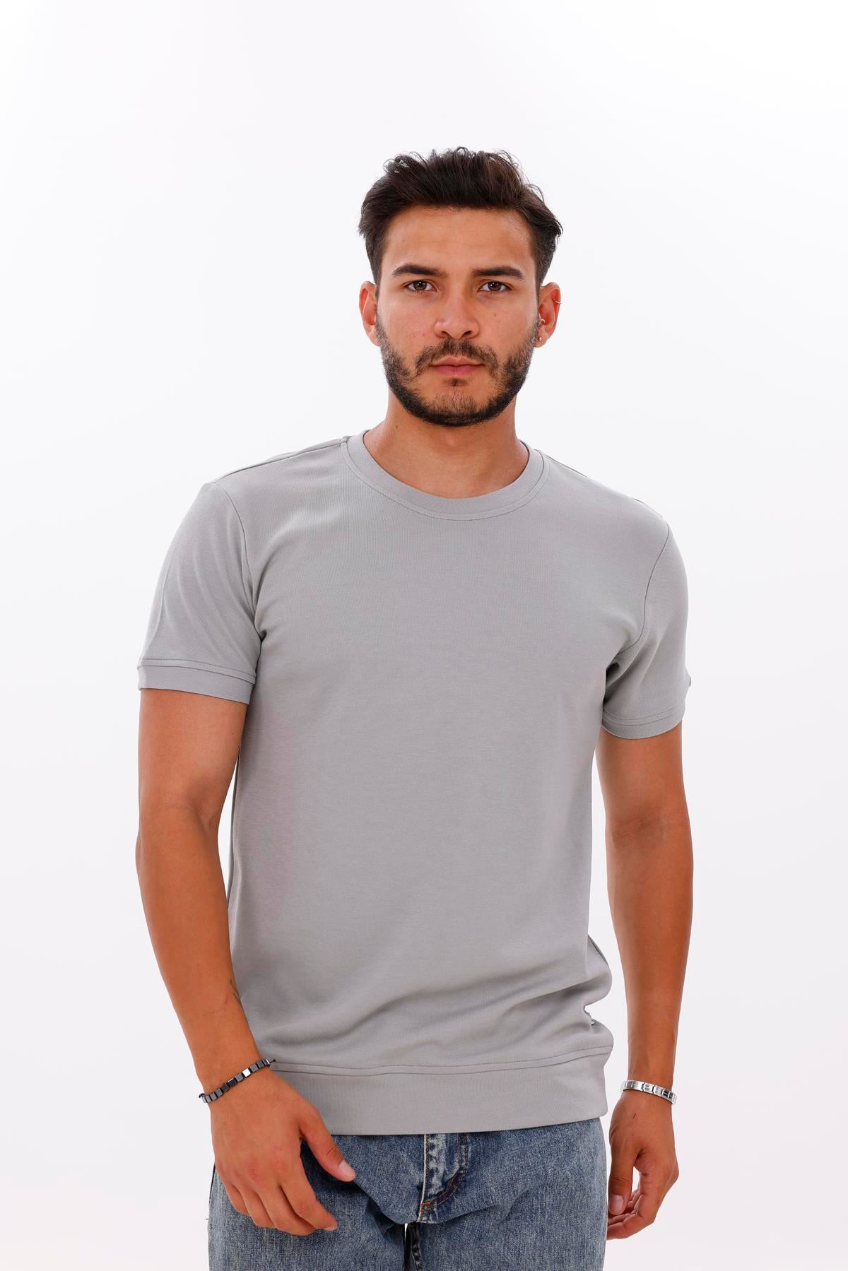 FİHA/7035-ERKEK ETEK KOL RİBANALI DOUBLEFACE TSHIRT - ULTIMATE GRAY