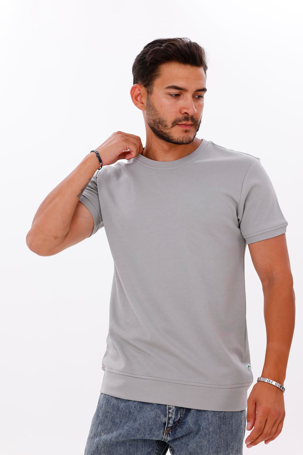 FİHA/7035-ERKEK ETEK KOL RİBANALI DOUBLEFACE TSHIRT - ULTIMATE GRAY