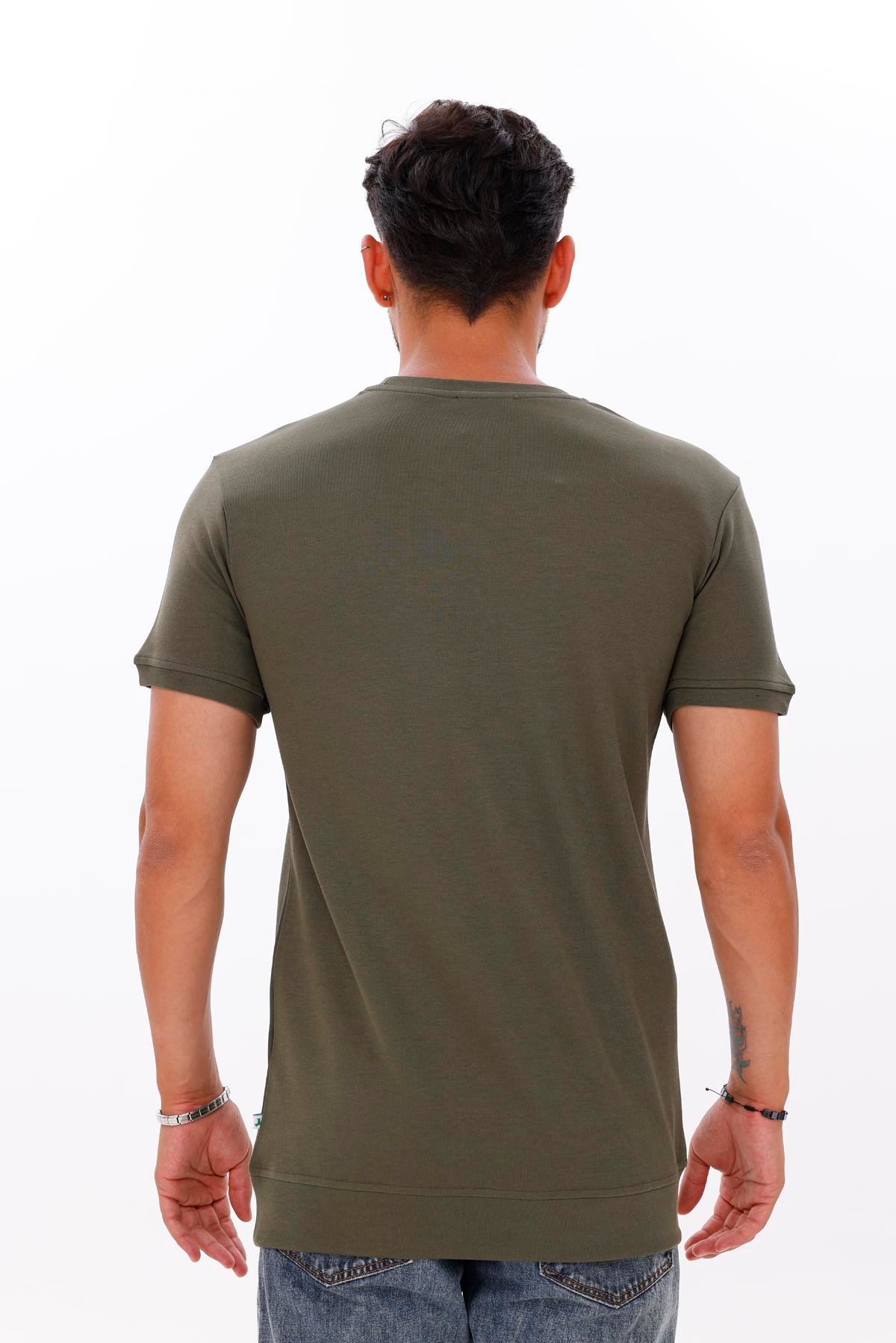 FİHA/7035-ERKEK ETEK KOL RİBANALI DOUBLEFACE TSHIRT - HAKİ