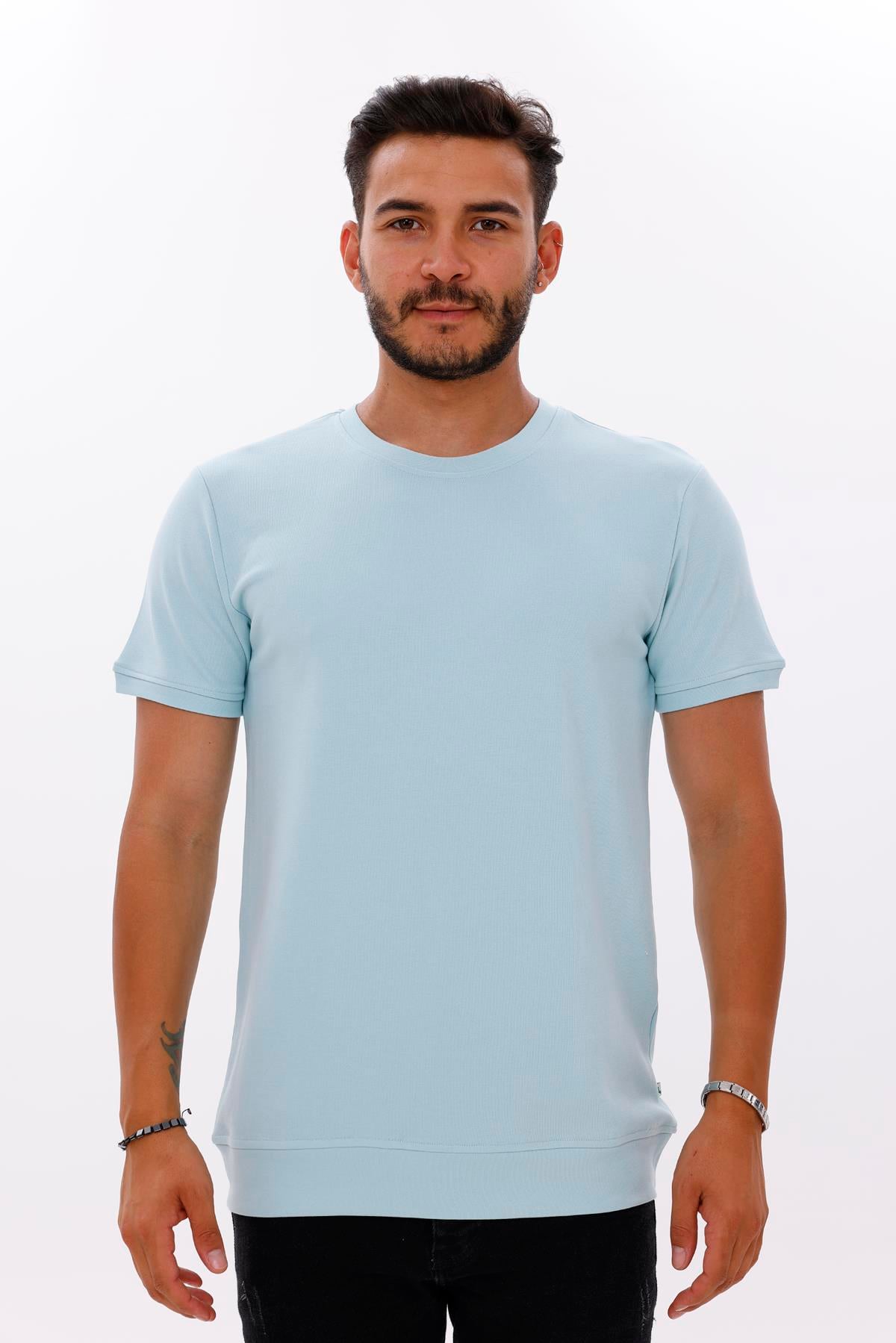 FİHA/7035-ERKEK ETEK KOL RİBANALI DOUBLEFACE TSHIRT - AQUATİC