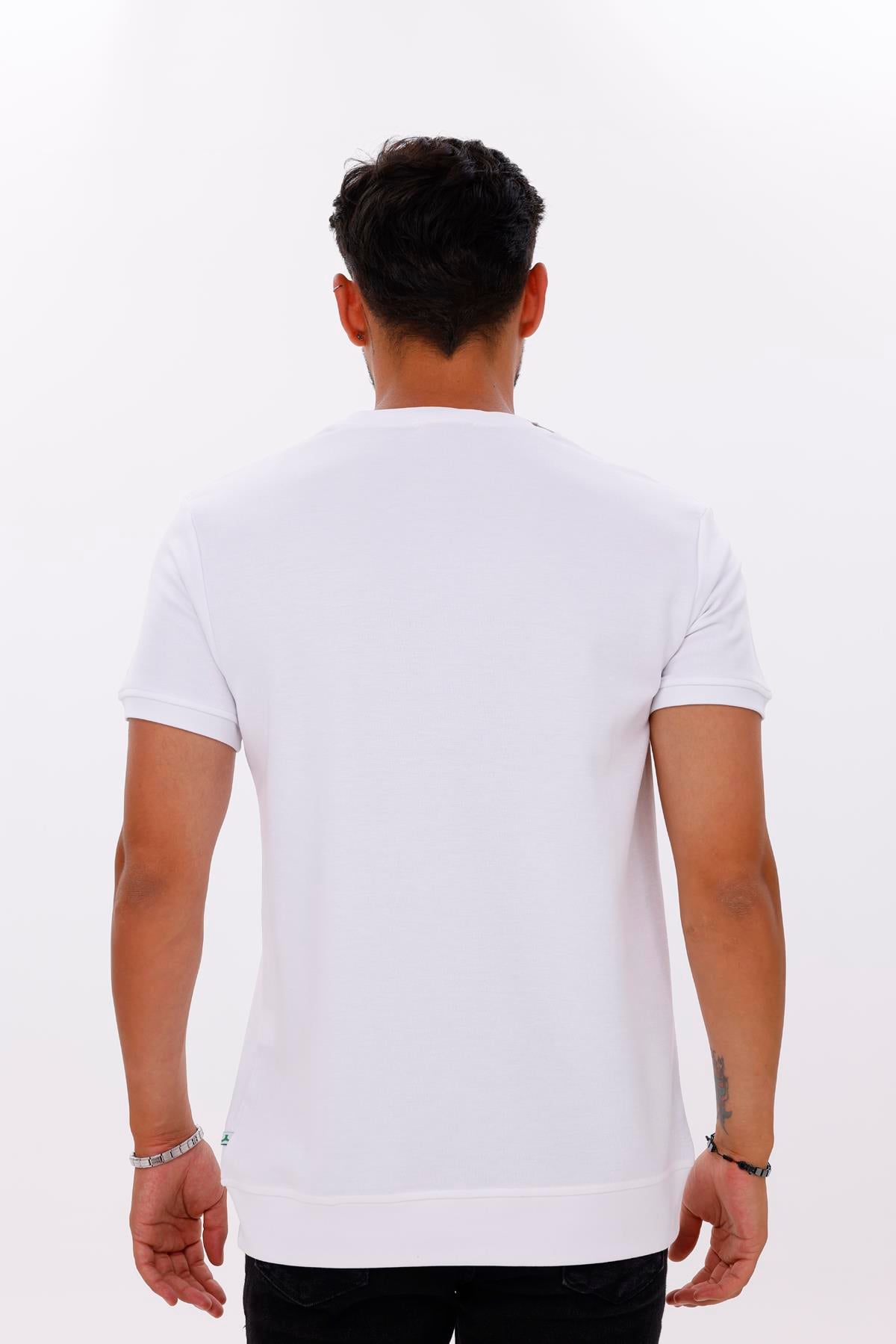 FİHA/7035-ERKEK ETEK KOL RİBANALI DOUBLEFACE TSHIRT - BEYAZ