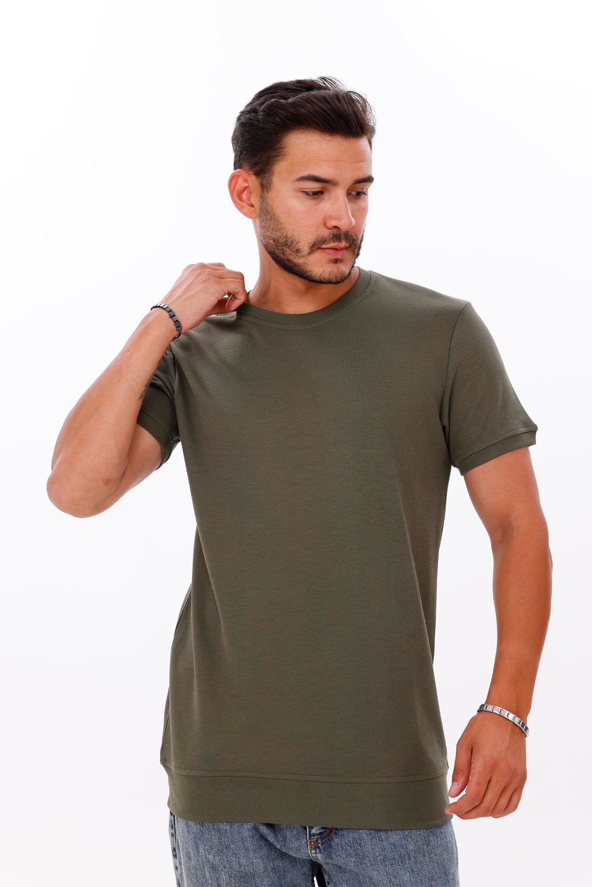 FİHA/7035-ERKEK ETEK KOL RİBANALI DOUBLEFACE TSHIRT - HAKİ