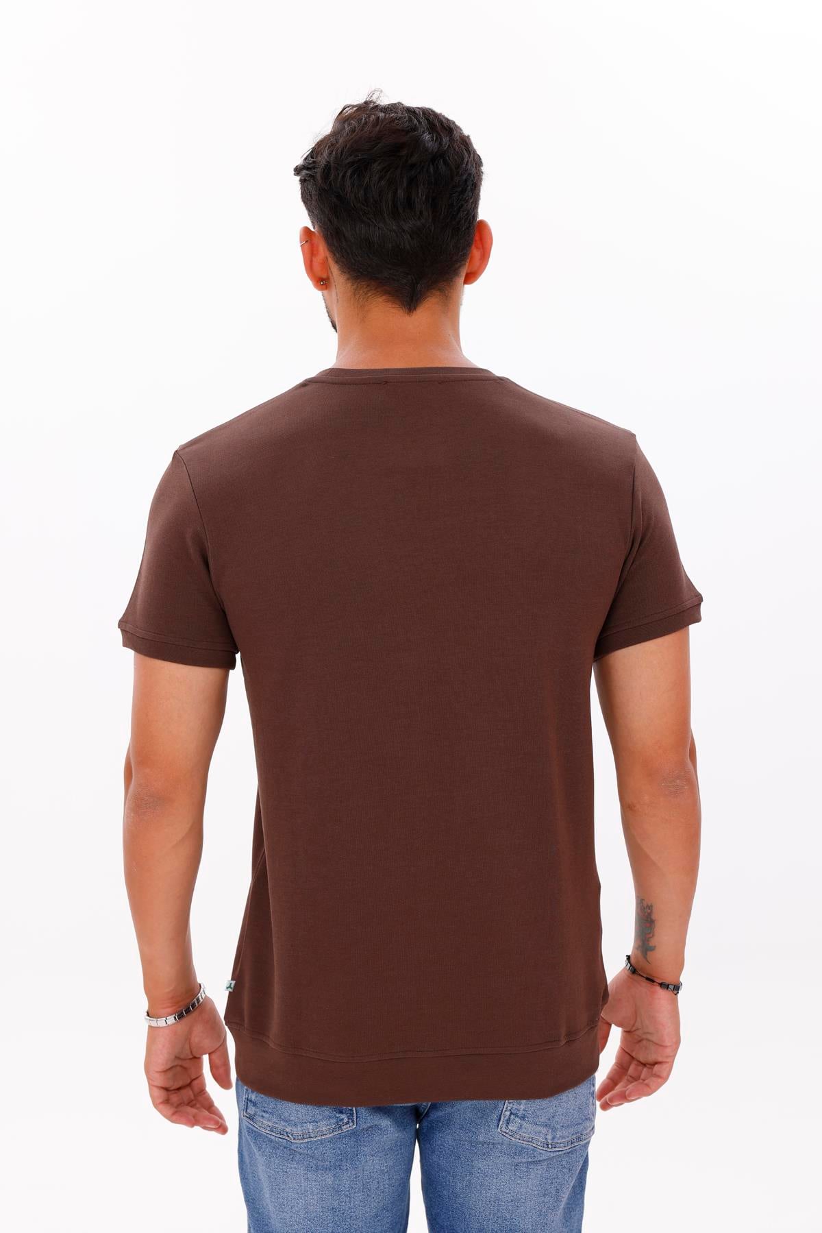 FİHA/7035-ERKEK ETEK KOL RİBANALI DOUBLEFACE TSHIRT - CHOCOLATE BROWN