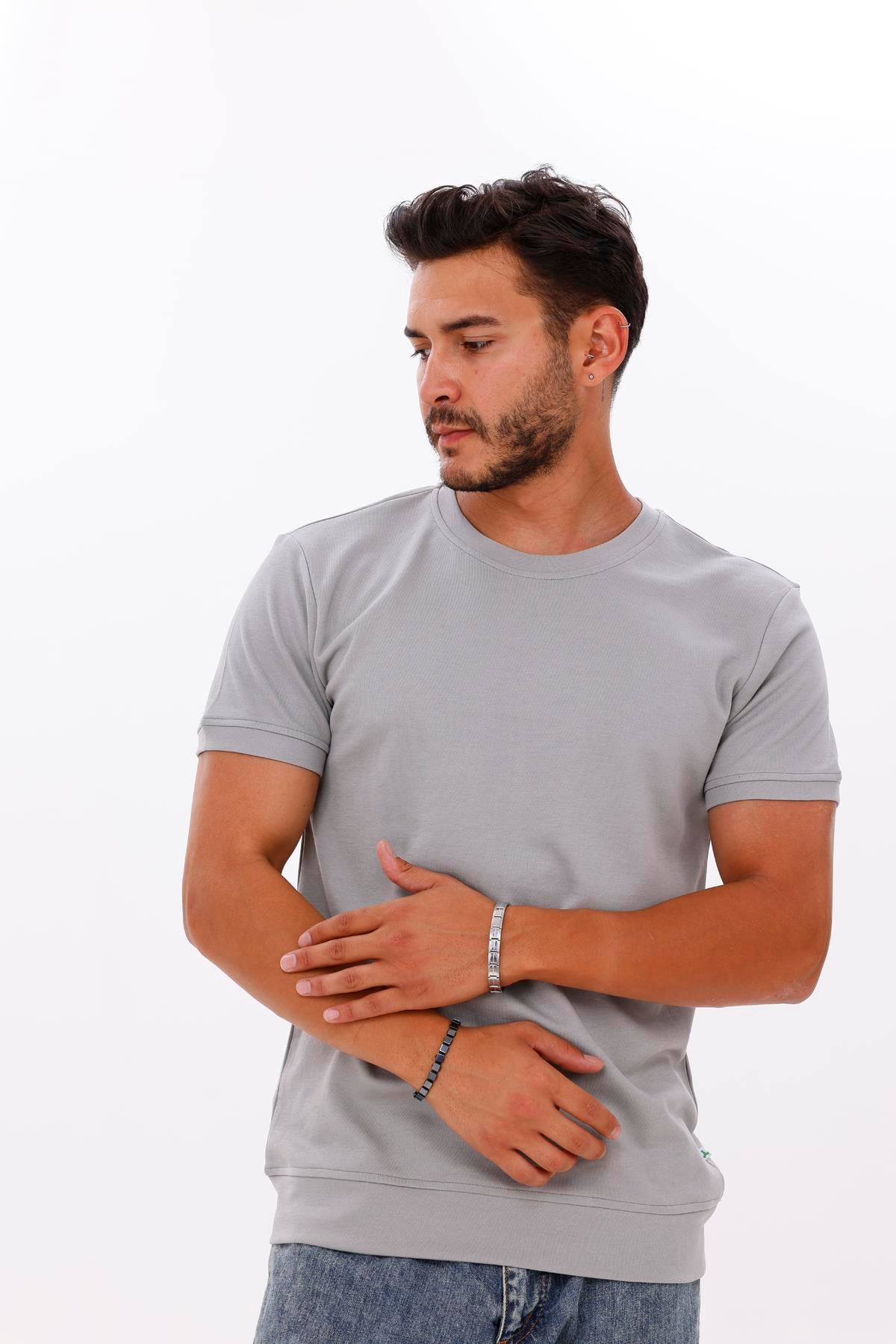 FİHA/7035-ERKEK ETEK KOL RİBANALI DOUBLEFACE TSHIRT - ULTIMATE GRAY