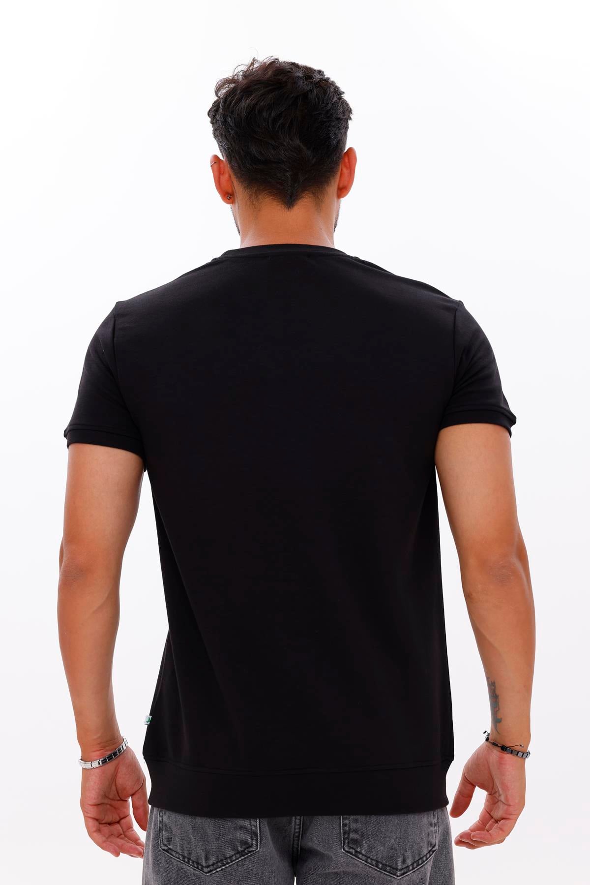 FİHA/7035-ERKEK ETEK KOL RİBANALI DOUBLEFACE TSHIRT - SİYAH