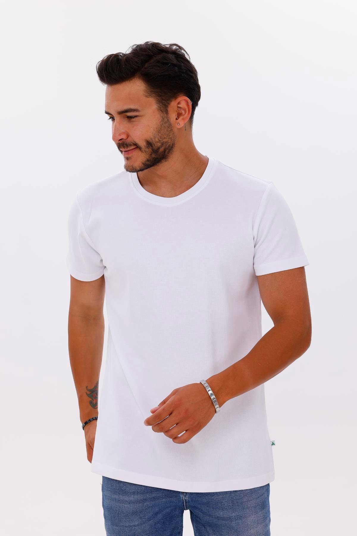FİHA/7036-ERKEK DOUBLEFACE TSHIRT - BEYAZ
