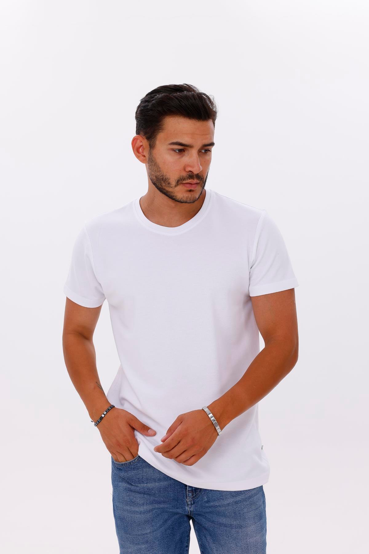 FİHA/7036-ERKEK DOUBLEFACE TSHIRT - BEYAZ
