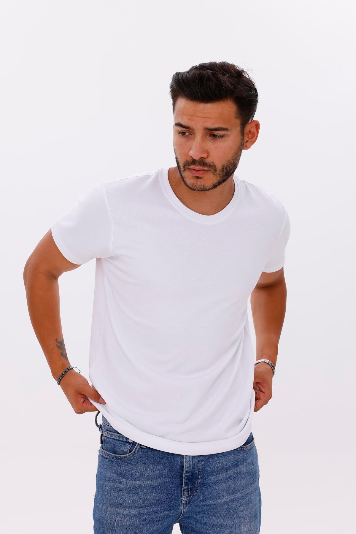 FİHA/7036-ERKEK DOUBLEFACE TSHIRT - BEYAZ
