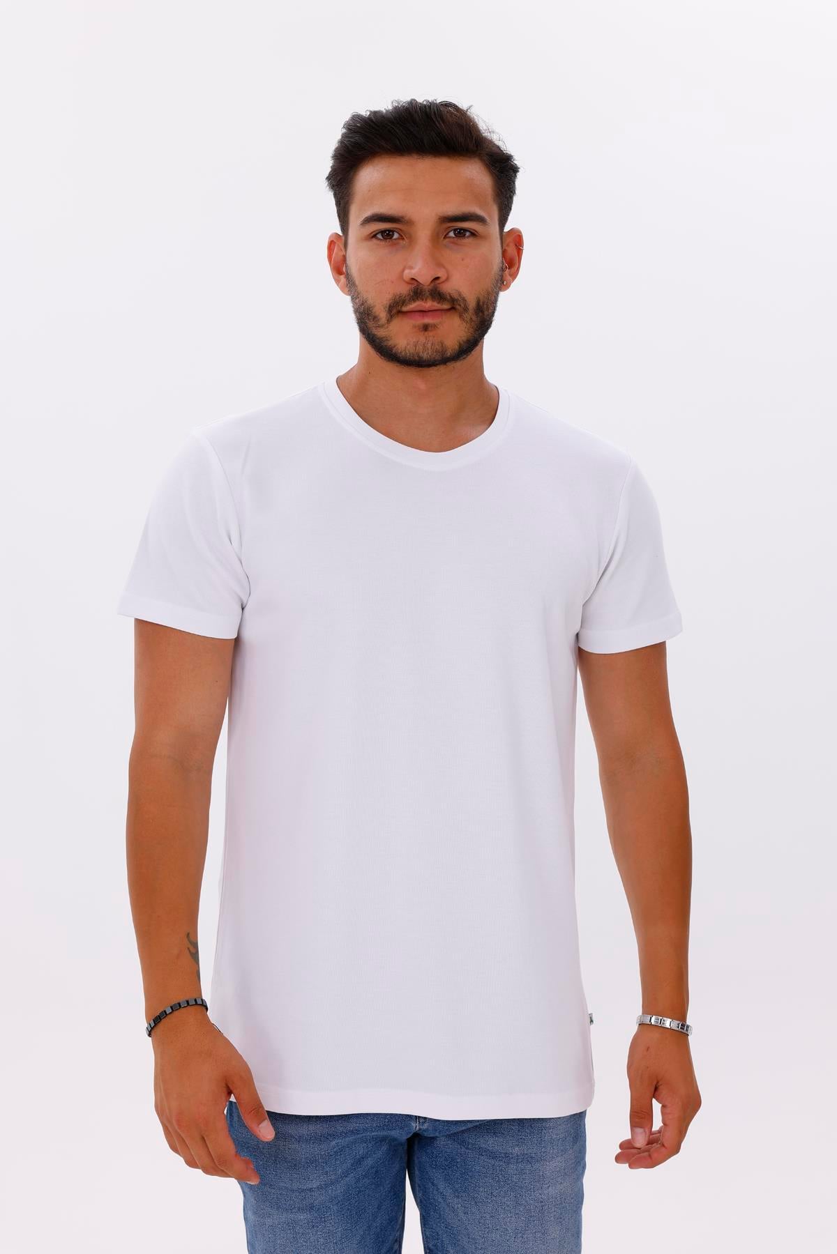 FİHA/7036-ERKEK DOUBLEFACE TSHIRT - BEYAZ