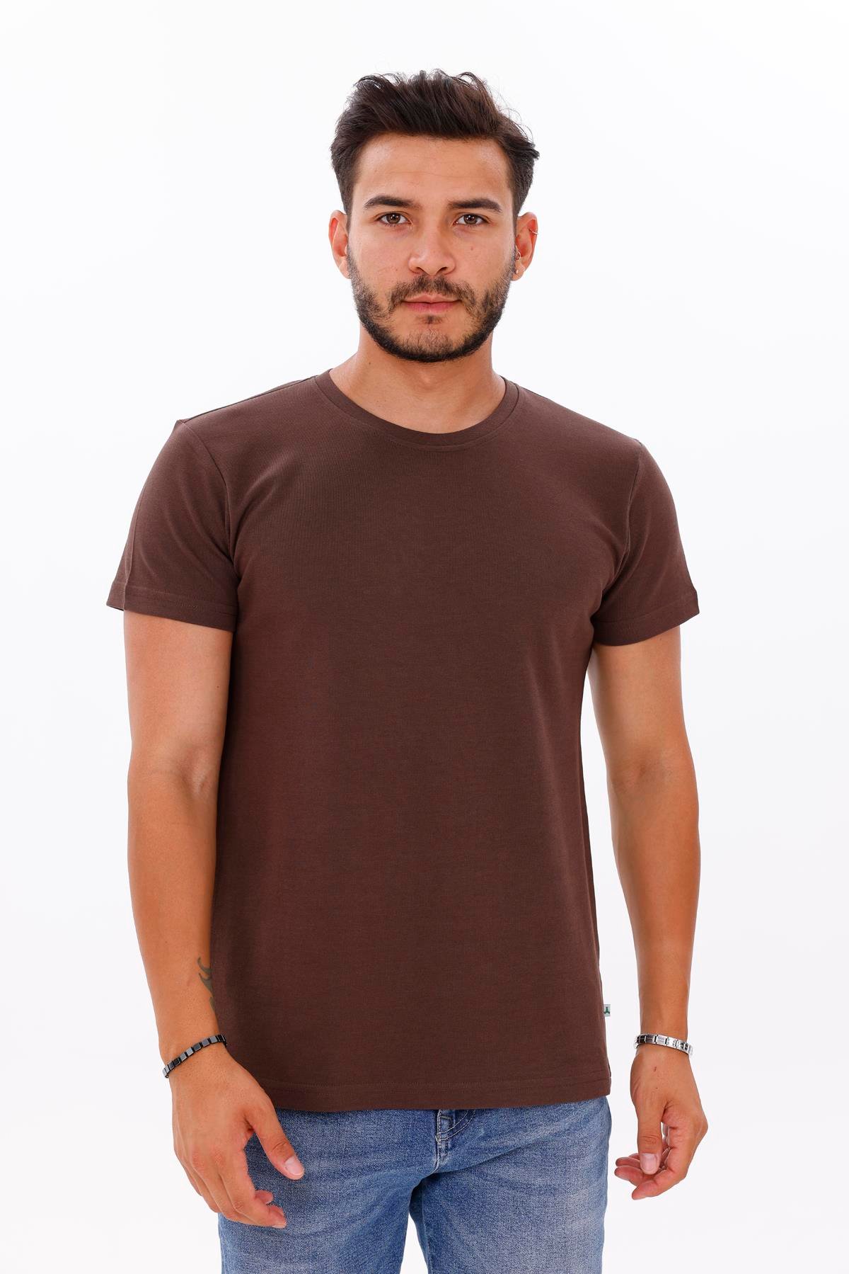 FİHA/7036-ERKEK DOUBLEFACE TSHIRT - CHOCOLATE BROWN