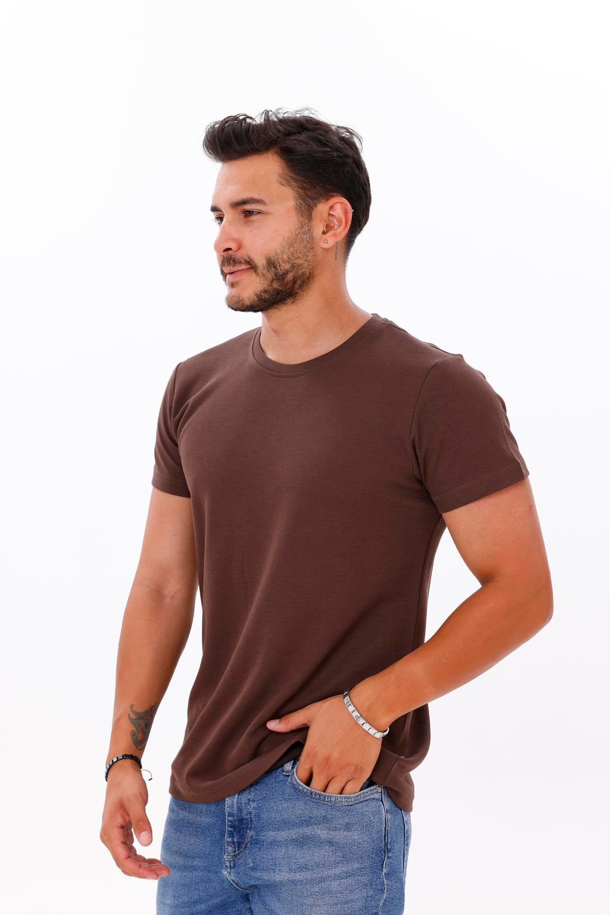 FİHA/7036-ERKEK DOUBLEFACE TSHIRT - CHOCOLATE BROWN
