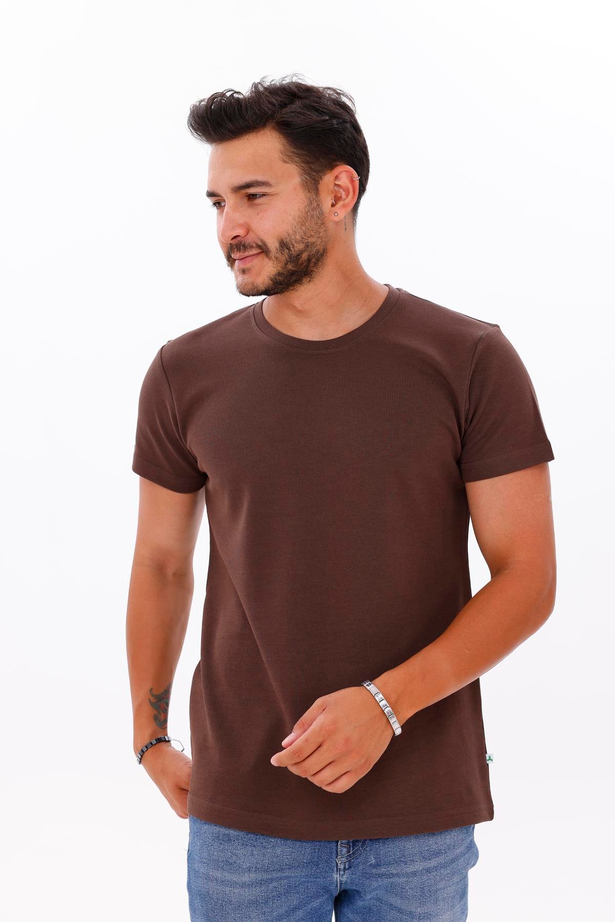 FİHA/7036-ERKEK DOUBLEFACE TSHIRT - CHOCOLATE BROWN