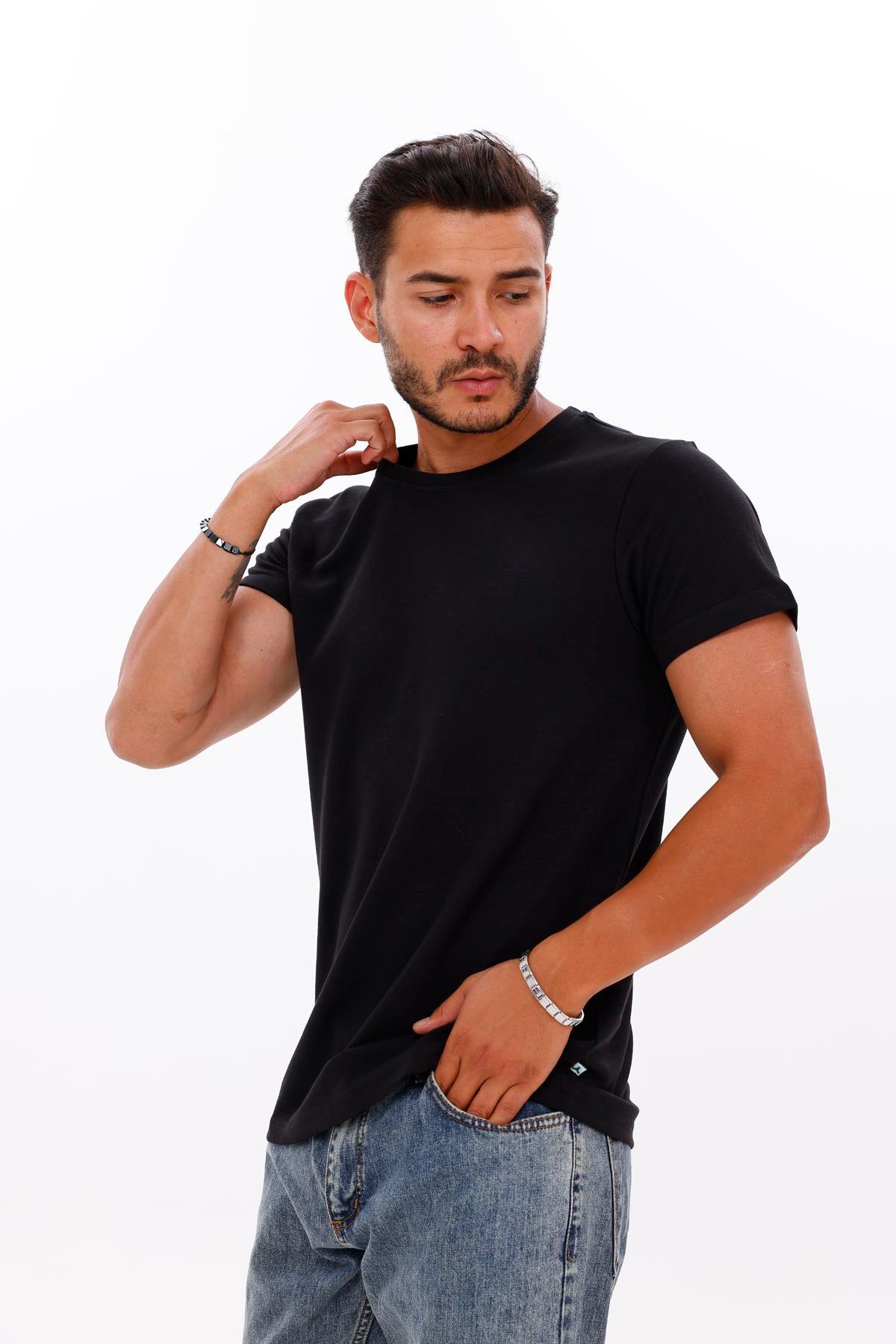 FİHA/7036-ERKEK DOUBLEFACE TSHIRT - SİYAH