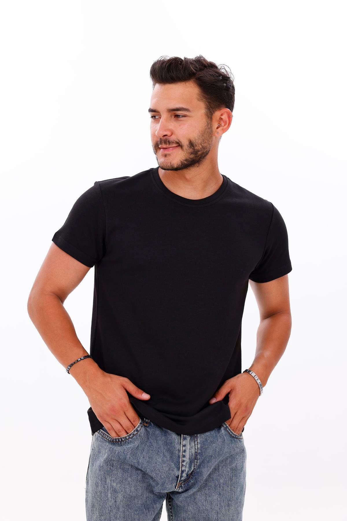 FİHA/7036-ERKEK DOUBLEFACE TSHIRT - SİYAH
