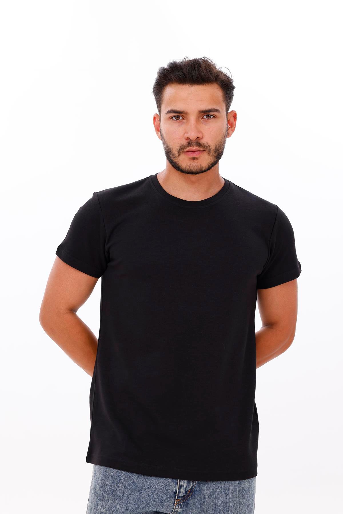 FİHA/7036-ERKEK DOUBLEFACE TSHIRT - SİYAH