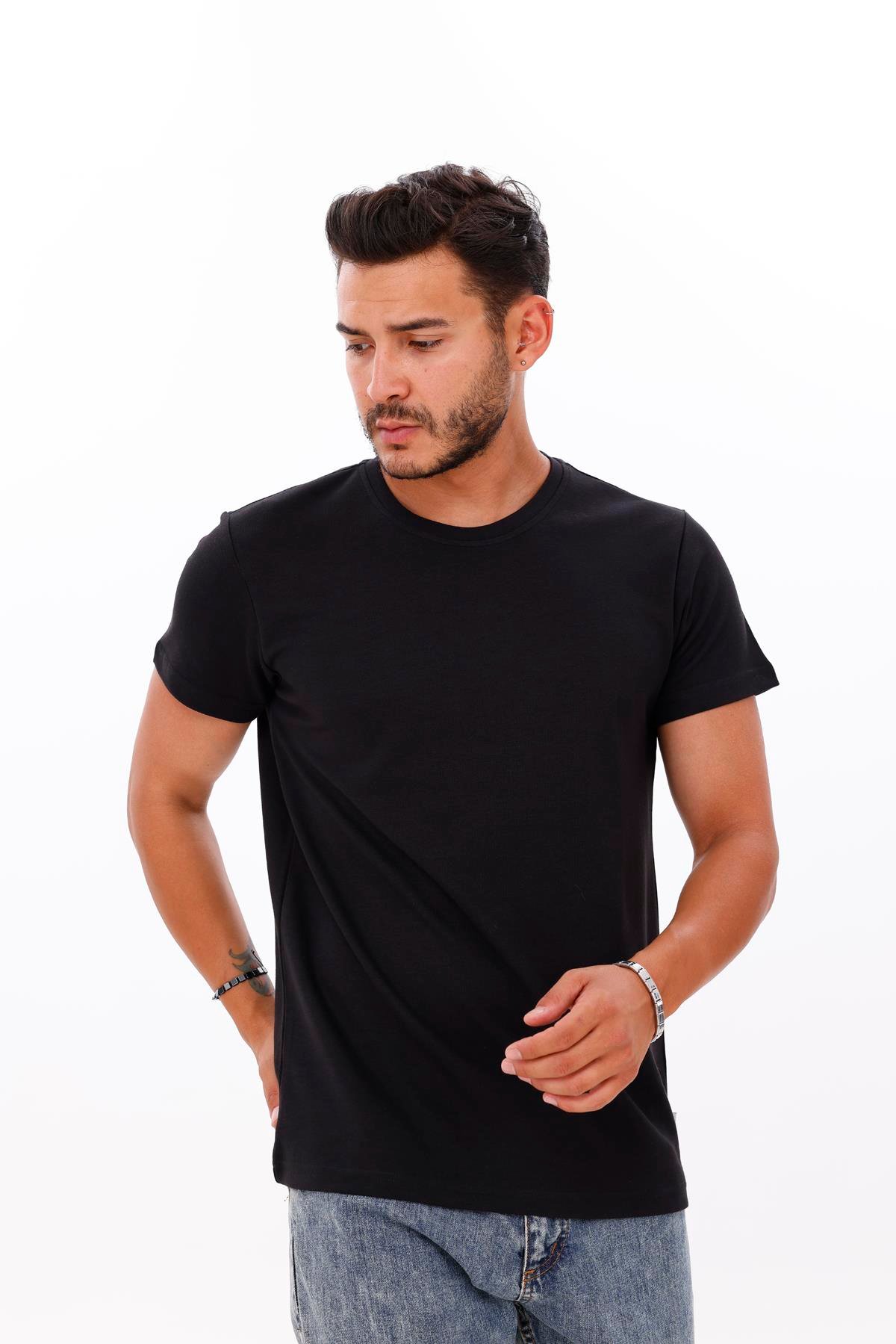 FİHA/7036-ERKEK DOUBLEFACE TSHIRT - SİYAH