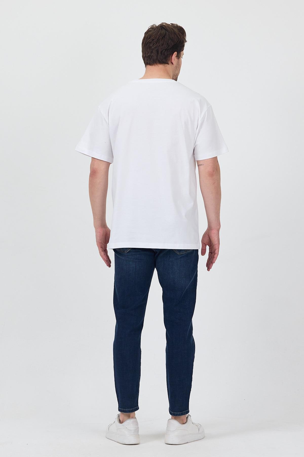 FİHA/7039-UNISEX OVERSIZE SIFIR YAKA TSHIRT - BEYAZ