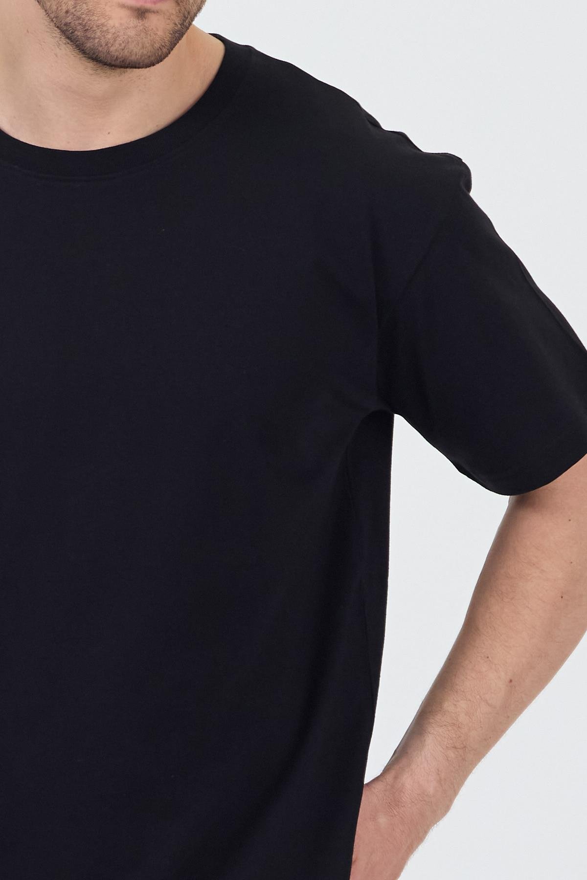 FİHA/7039-UNISEX OVERSIZE SIFIR YAKA TSHIRT - SİYAH