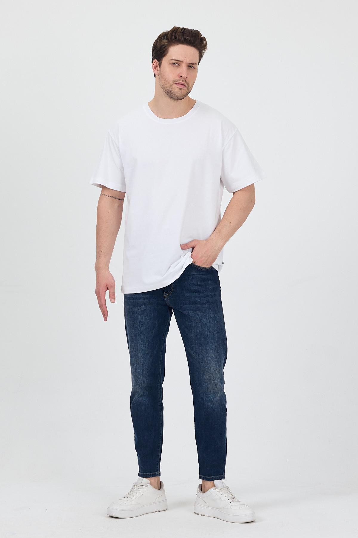 FİHA/7039-UNISEX OVERSIZE SIFIR YAKA TSHIRT - BEYAZ