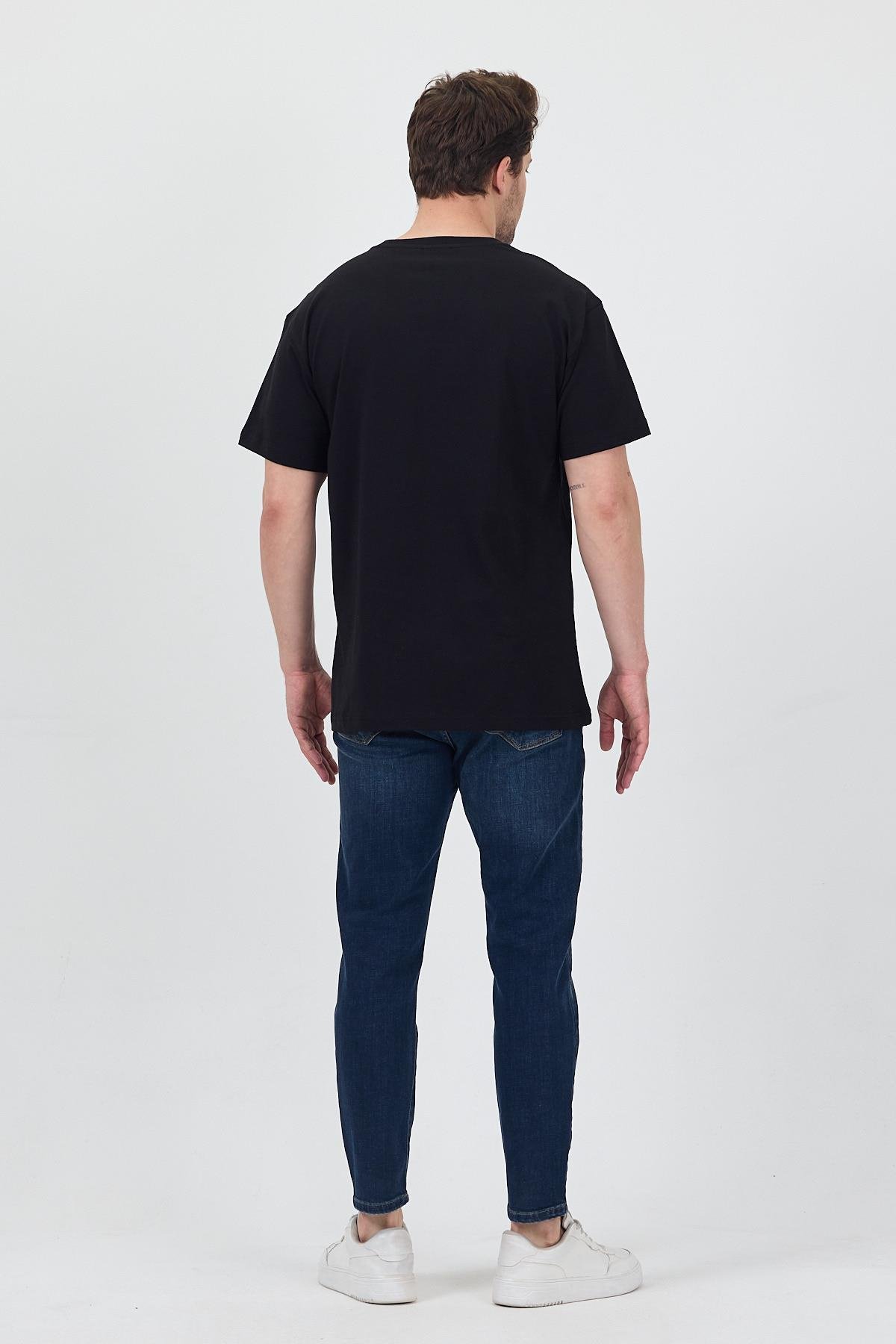 FİHA/7039-UNISEX OVERSIZE SIFIR YAKA TSHIRT - SİYAH