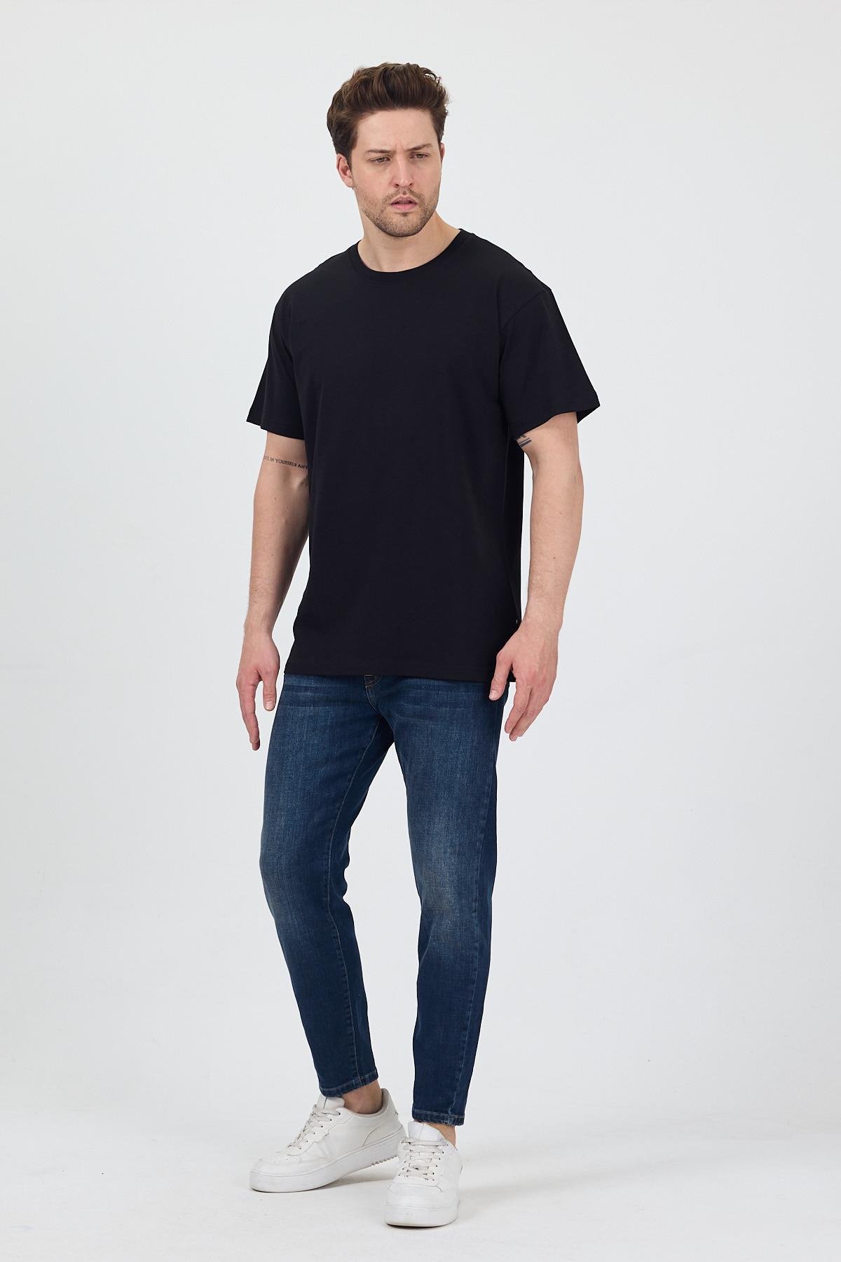 FİHA/7039-UNISEX OVERSIZE SIFIR YAKA TSHIRT - SİYAH