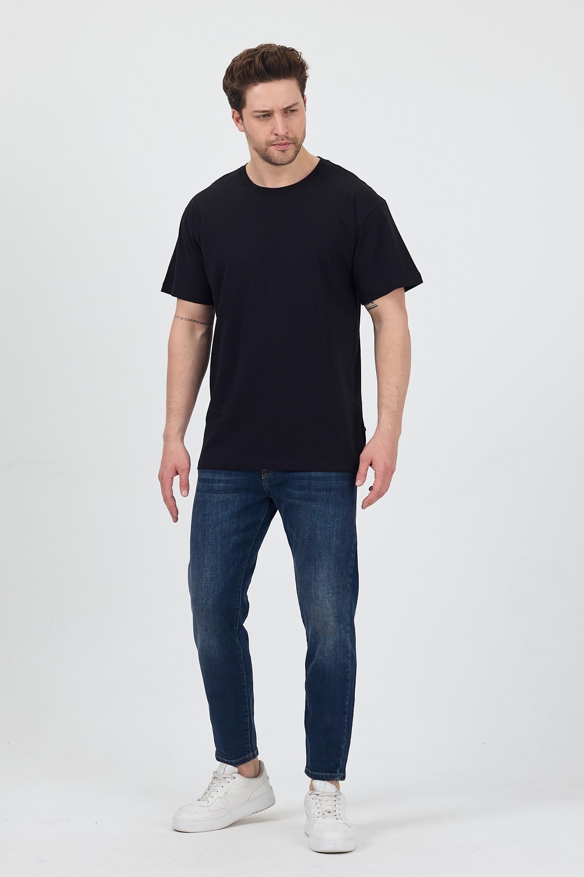 FİHA/7039-UNISEX OVERSIZE SIFIR YAKA TSHIRT - SİYAH