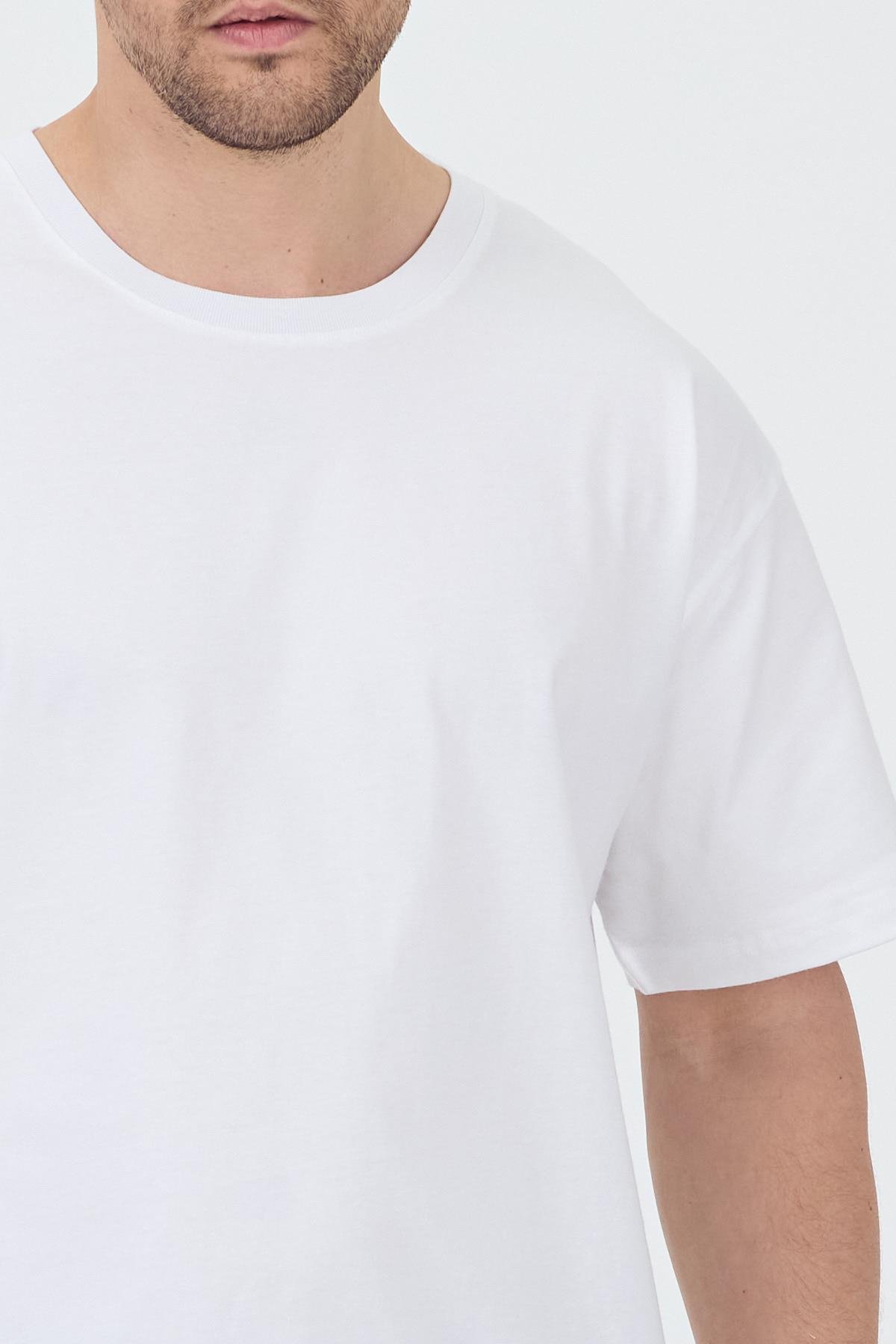 FİHA/7039-UNISEX OVERSIZE SIFIR YAKA TSHIRT - BEYAZ
