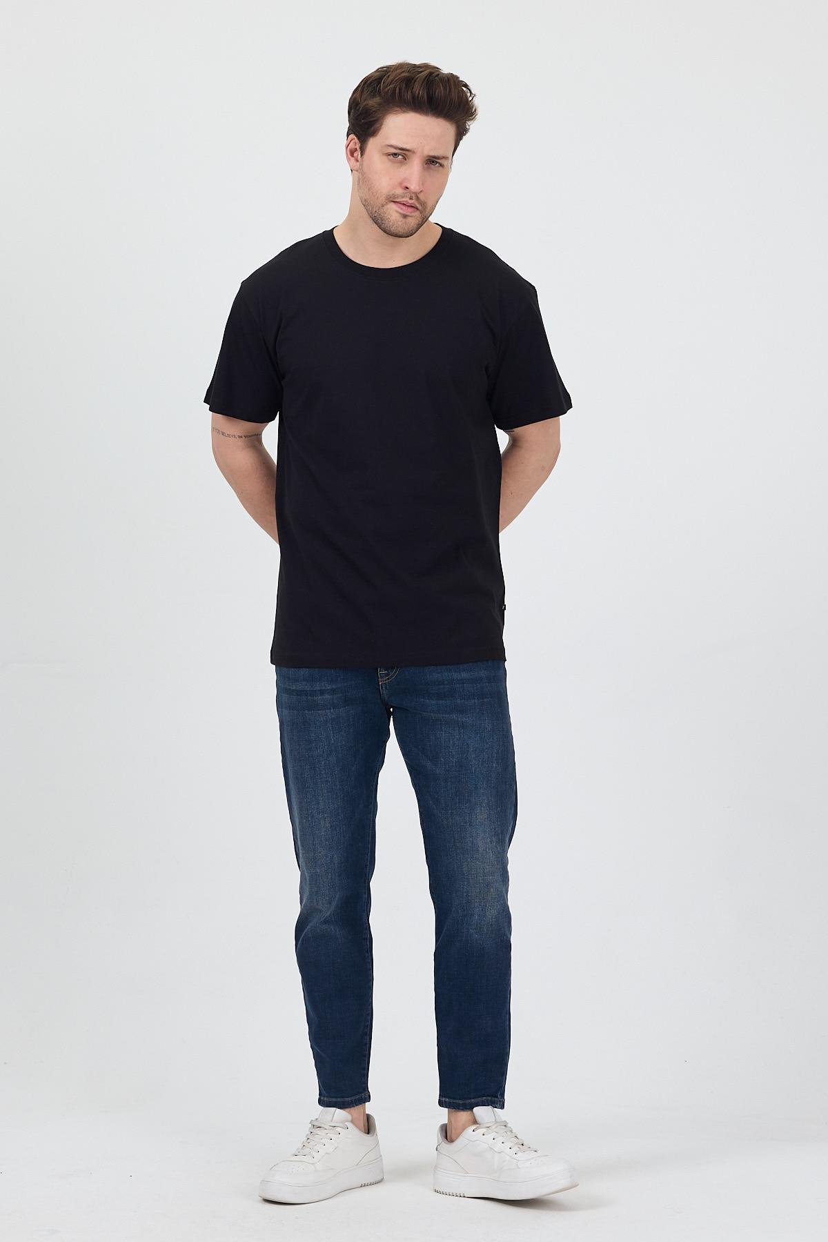 FİHA/7039-UNISEX OVERSIZE SIFIR YAKA TSHIRT - SİYAH