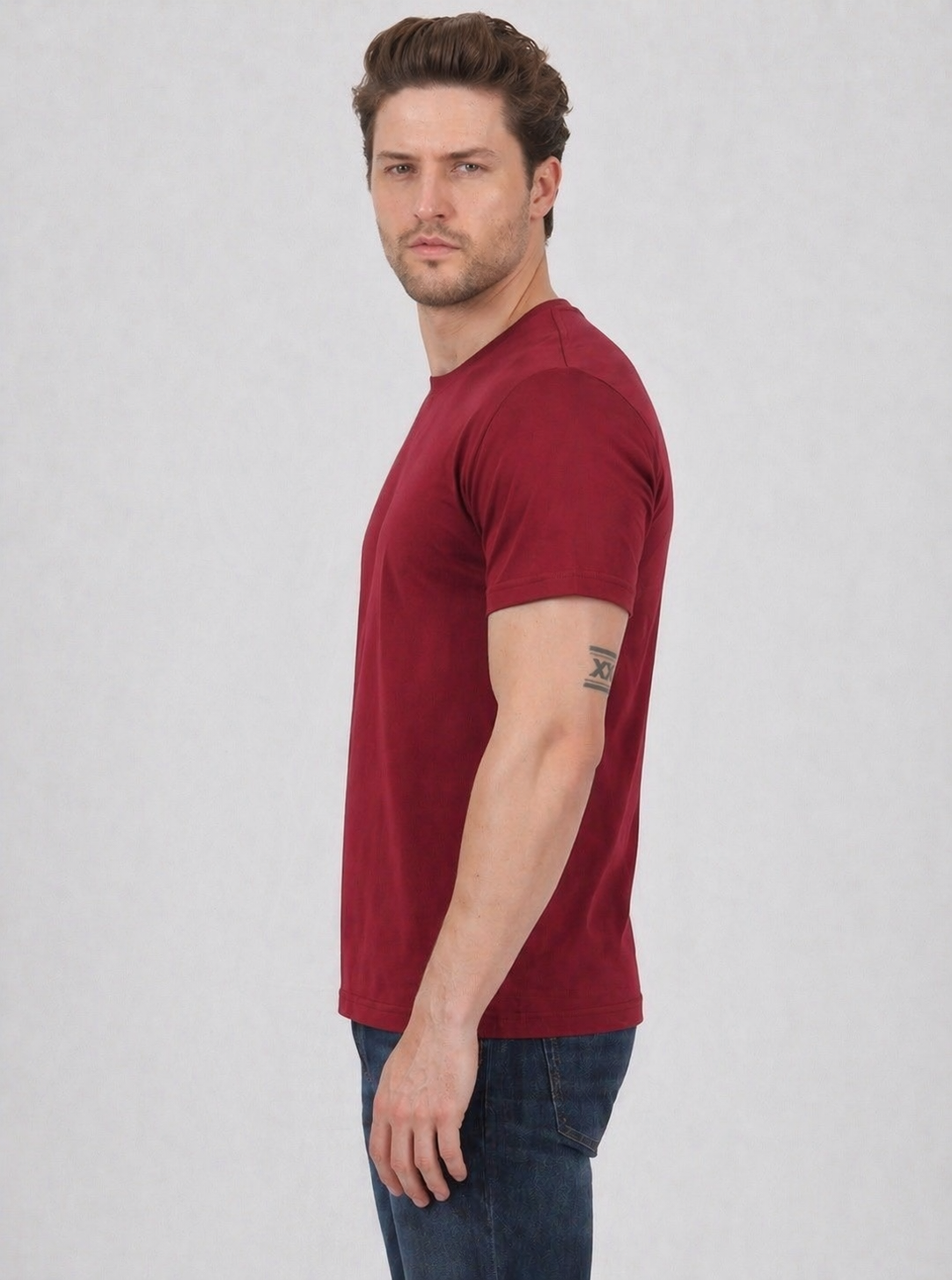 FİHA/7040-ERKEK SIFIR YAKA TSHIRT - BORDO