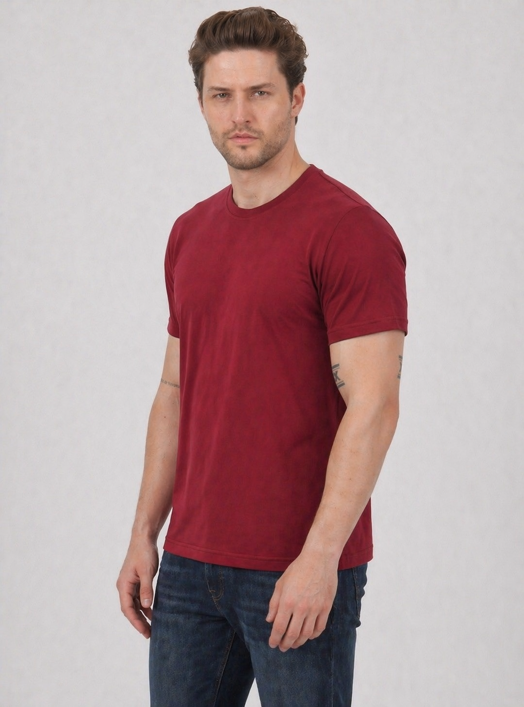 FİHA/7040-ERKEK SIFIR YAKA TSHIRT - BORDO