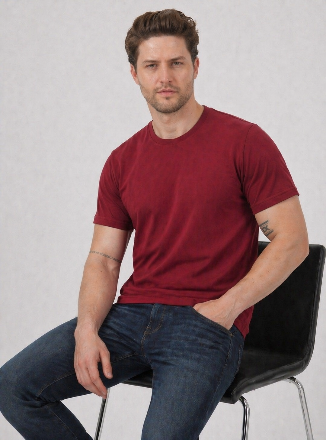 FİHA/7040-ERKEK SIFIR YAKA TSHIRT - BORDO