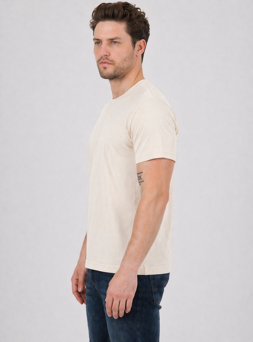 FİHA/7040-ERKEK SIFIR YAKA TSHIRT - EKRU