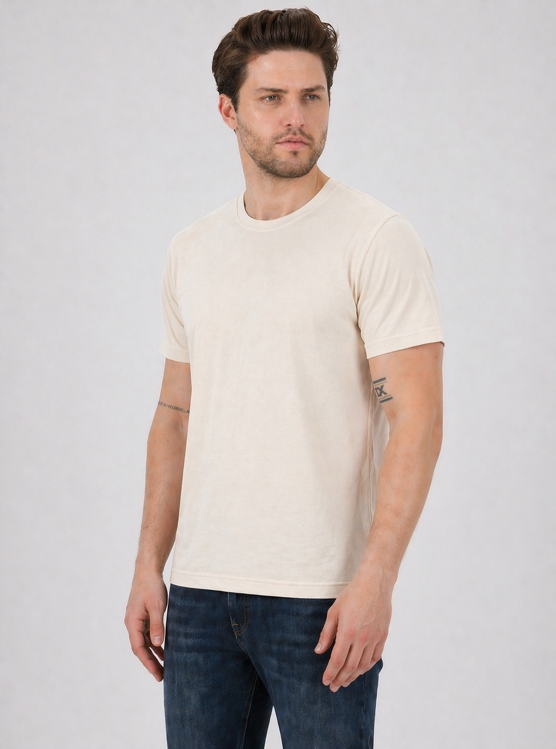 FİHA/7040-ERKEK SIFIR YAKA TSHIRT - EKRU