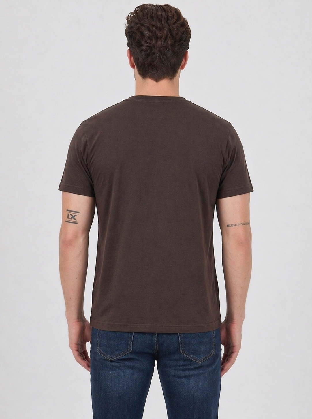 FİHA/7040-ERKEK SIFIR YAKA TSHIRT - KAHVE
