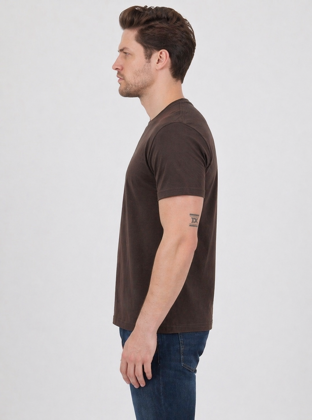 FİHA/7040-ERKEK SIFIR YAKA TSHIRT - KAHVE